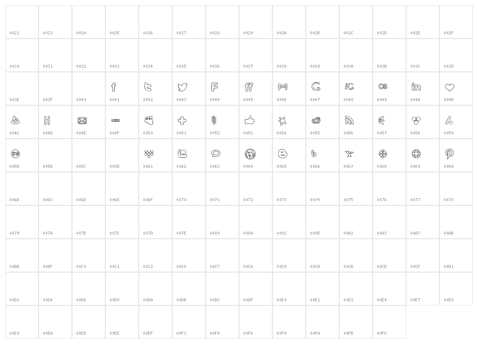 Social Media Icons Character Map