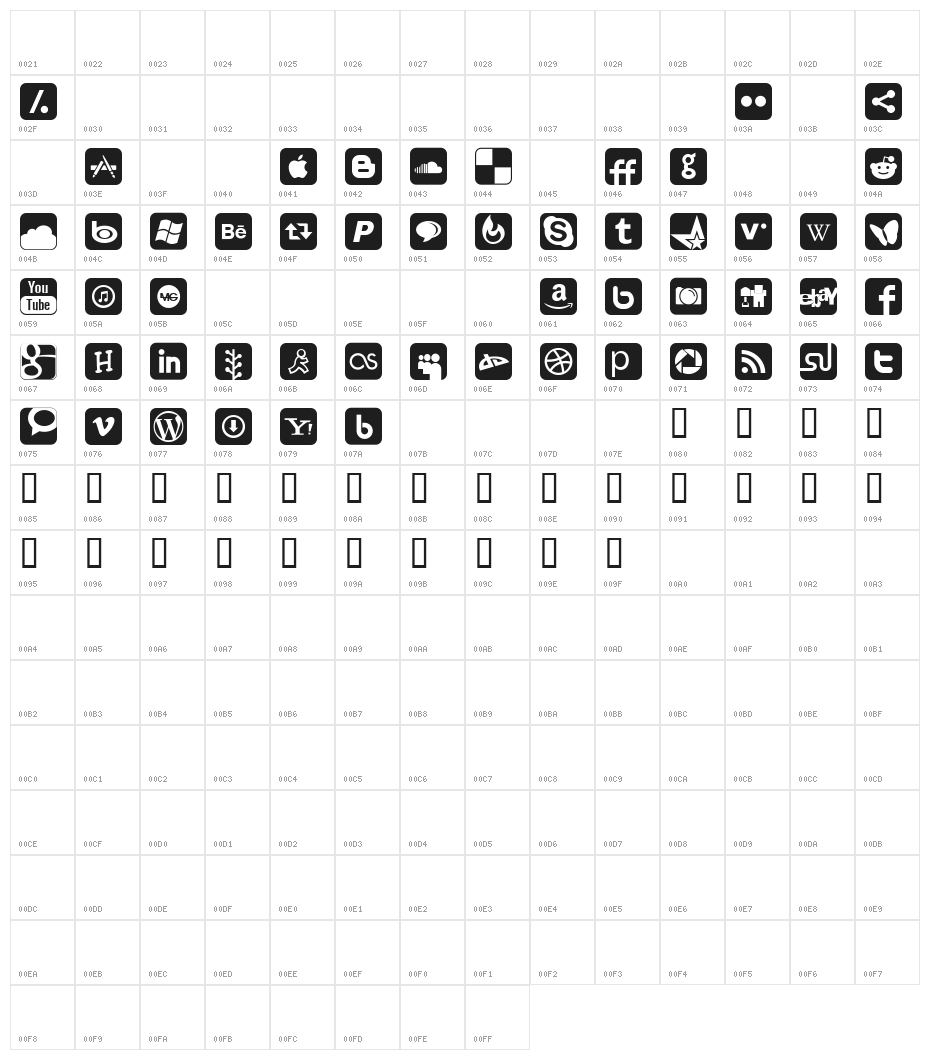 Social Networking Icons Regular Character Map