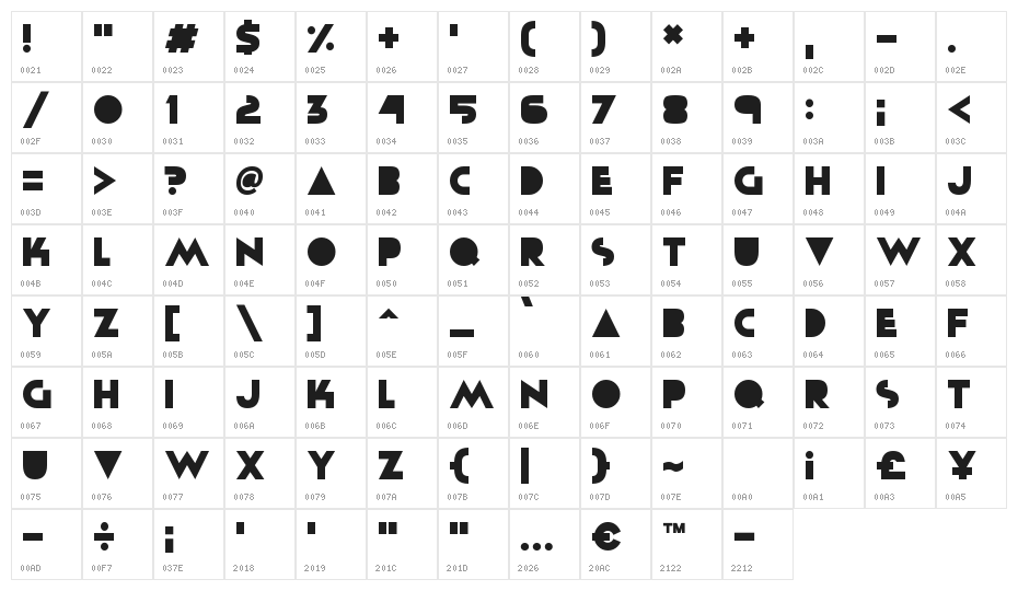 Solid Grooves Character Map