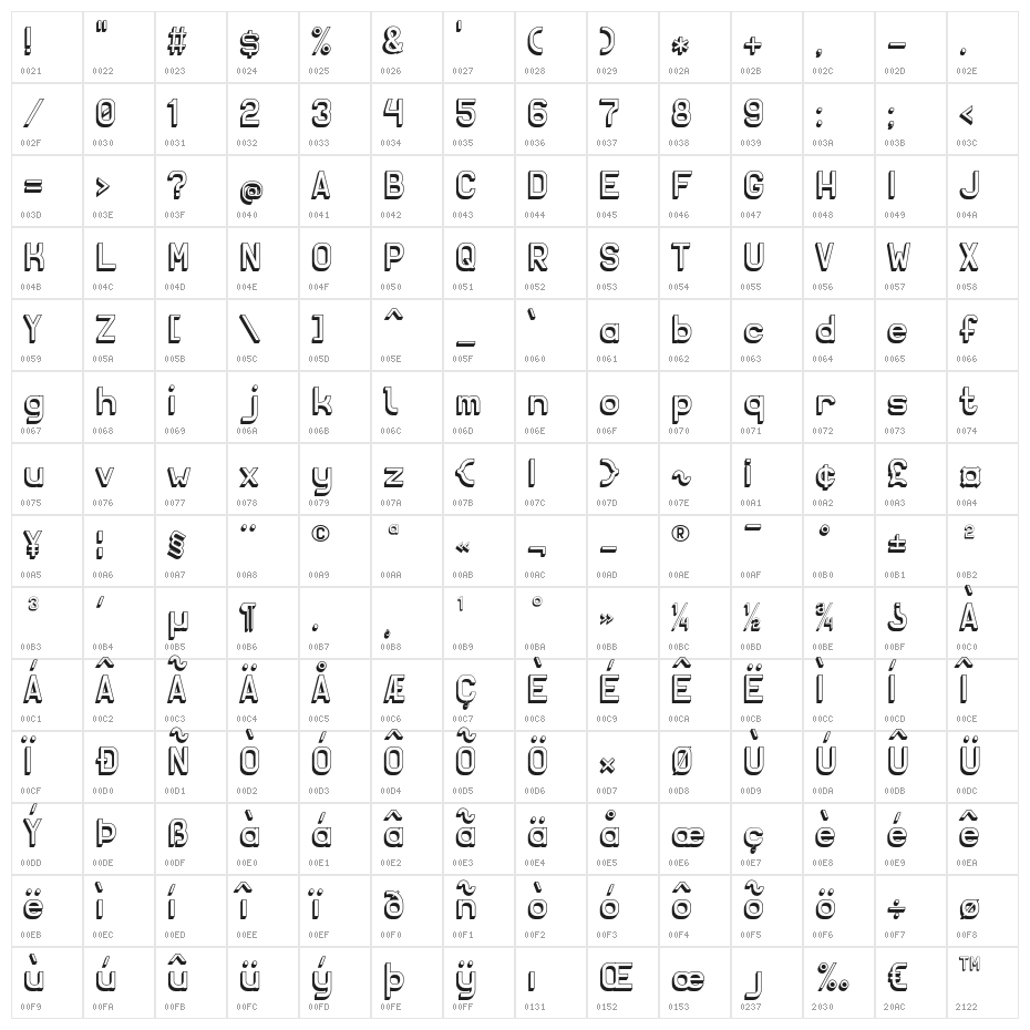 Solid Sans 3D Character Map