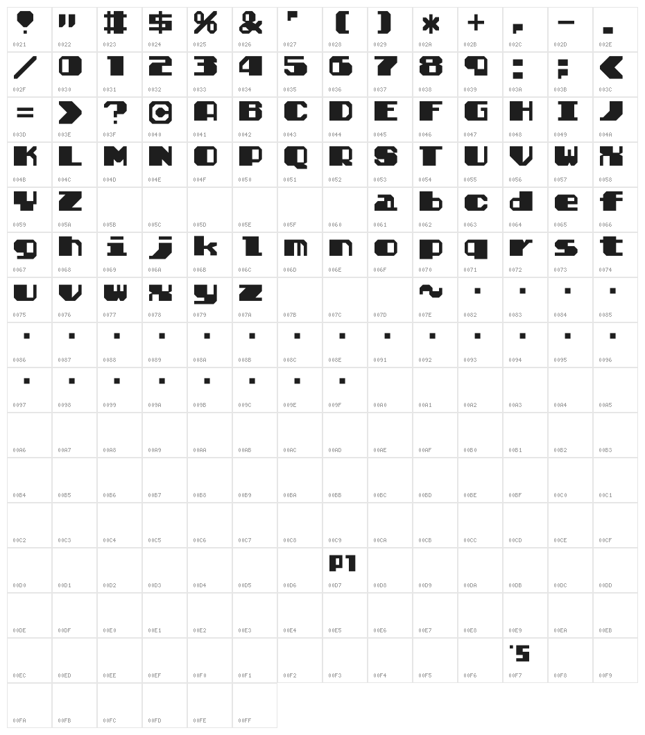 Solomon's Key True Type Smoose Character Map