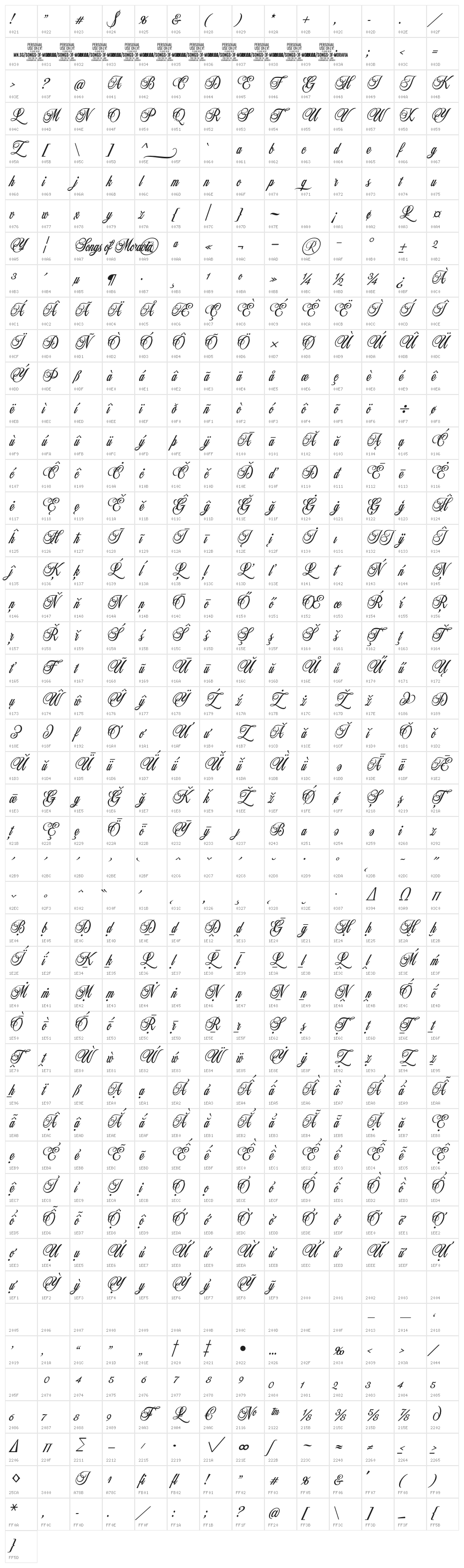 Songs Of Moravia PERSONAL USE Regular Character Map