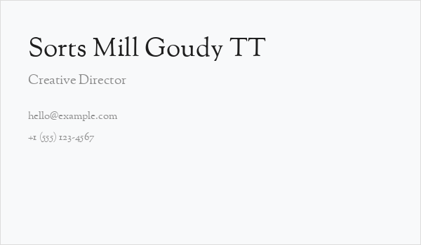 Sorts Mill Goudy TT Business Card