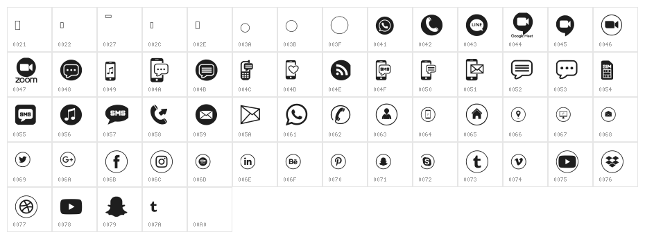 Sosmed_phone Regular Character Map