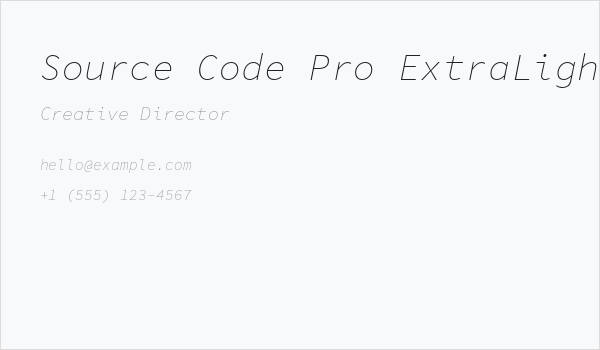 Source Code Pro ExtraLight Italic Business Card