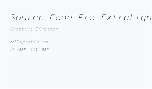 Source Code Pro ExtraLight Italic Business Card