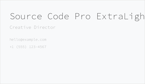 Source Code Pro ExtraLight Business Card