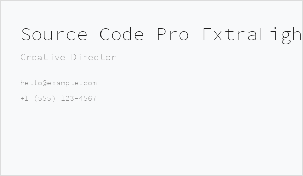 Source Code Pro ExtraLight Business Card