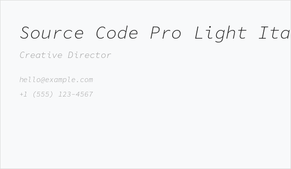 Source Code Pro Light Italic Business Card