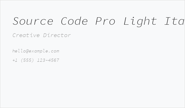 Source Code Pro Light Italic Business Card