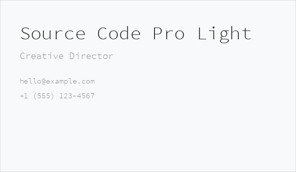 Source Code Pro Light Business Card