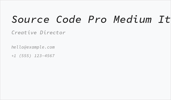 Source Code Pro Medium Italic Business Card