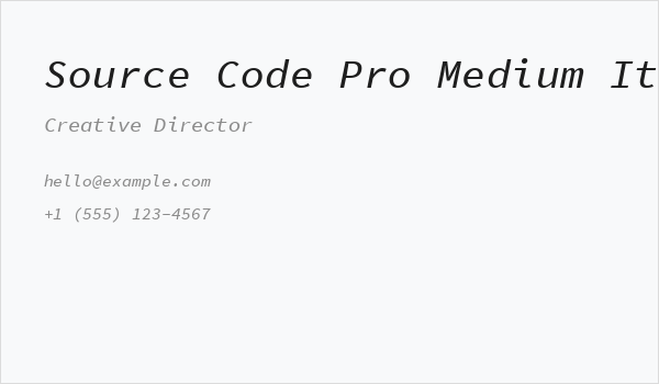 Source Code Pro Medium Italic Business Card