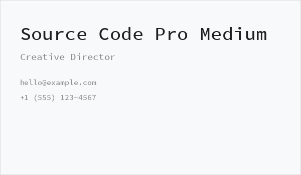 Source Code Pro Medium Business Card