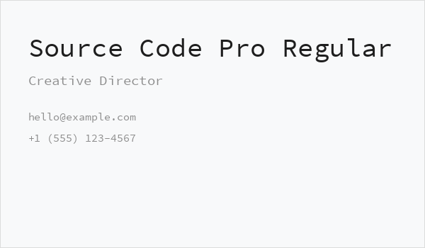 Source Code Pro Regular Business Card