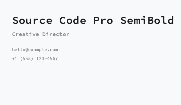 Source Code Pro SemiBold Business Card