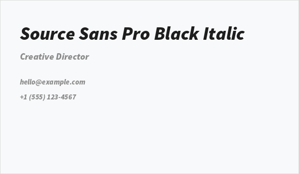Source Sans Pro Black Italic Business Card
