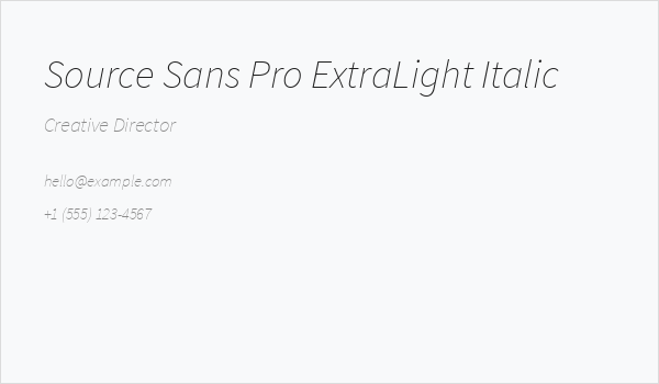 Source Sans Pro ExtraLight Italic Business Card