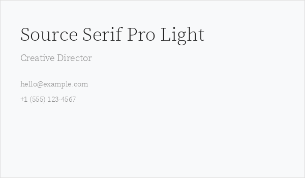 Source Serif Pro Light Business Card