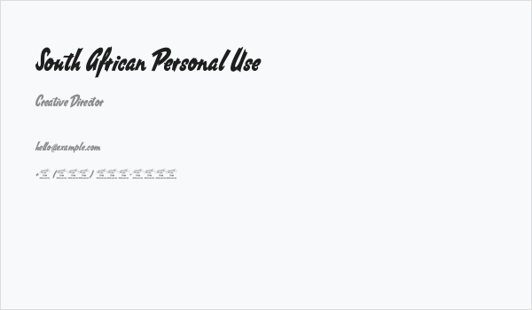 South African Personal Use Business Card