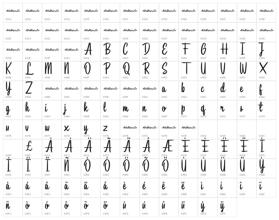 SouthbeachDemo Regular Character Map