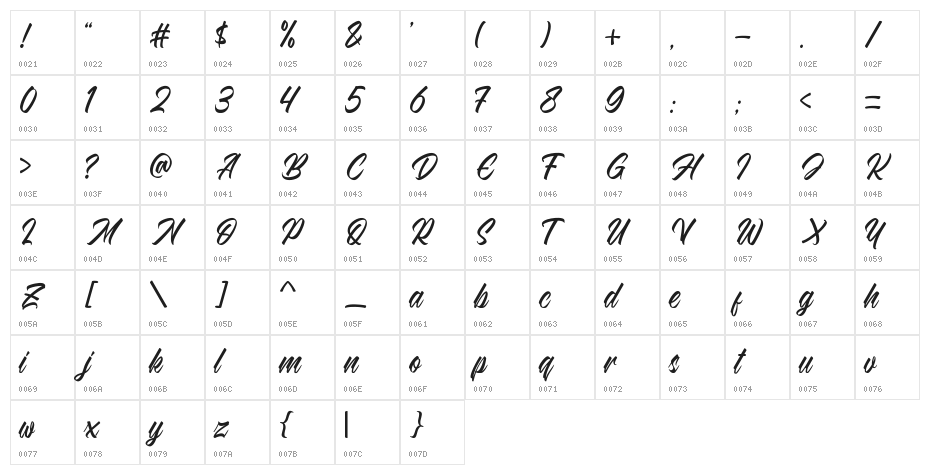 Southgate-Regular Character Map