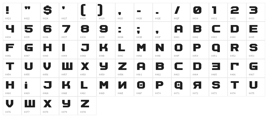 Soviet Program Bold Character Map