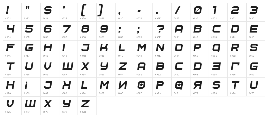 Soviet Program Italic Character Map