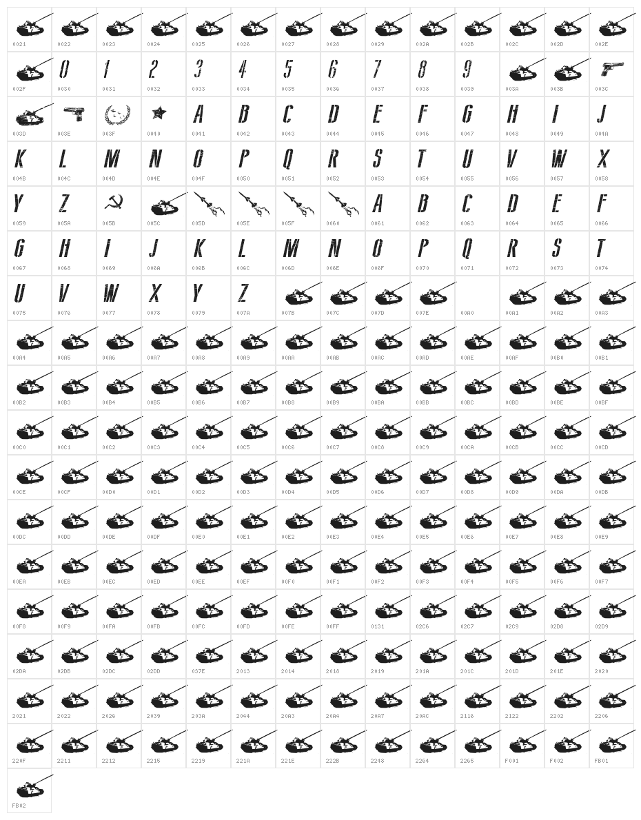 Soviet Style Italic Character Map