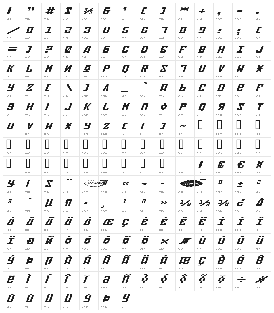 Soviet X-Expanded Italic Character Map