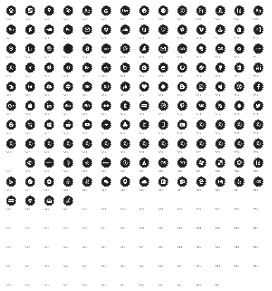 social icons Character Map