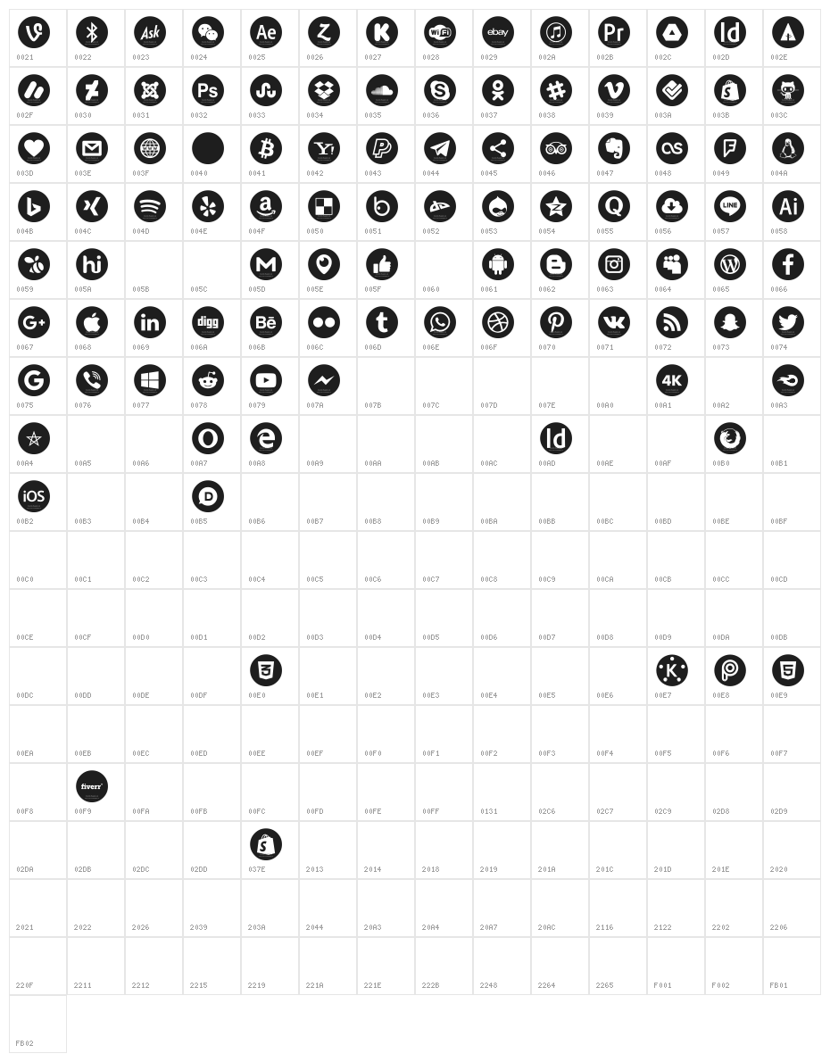 social media color Character Map