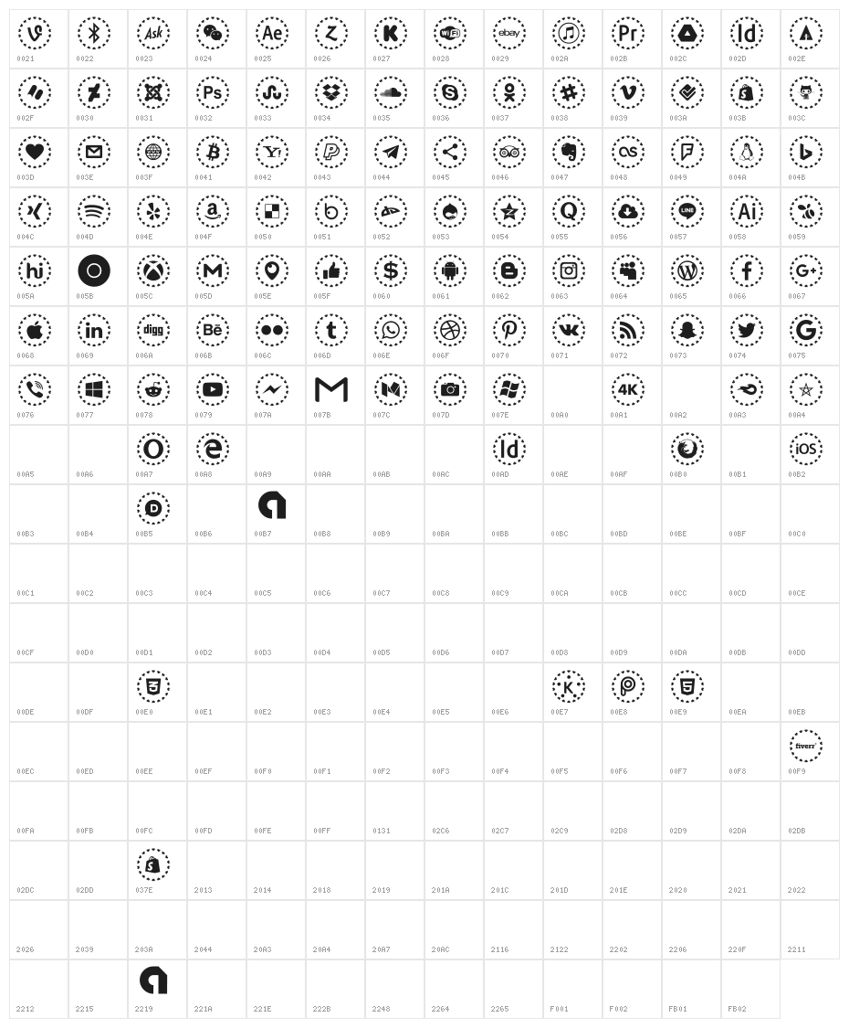social networks colors Character Map