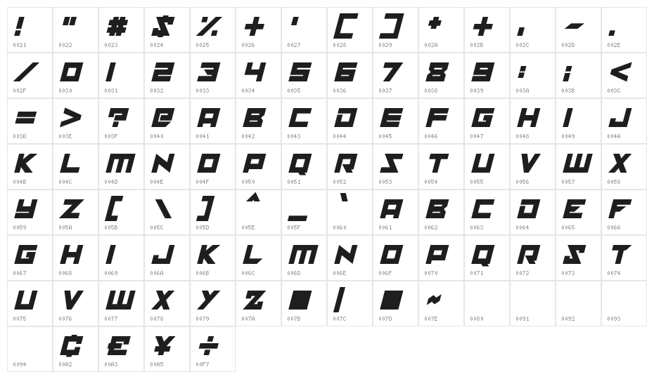 solaria Italic Character Map