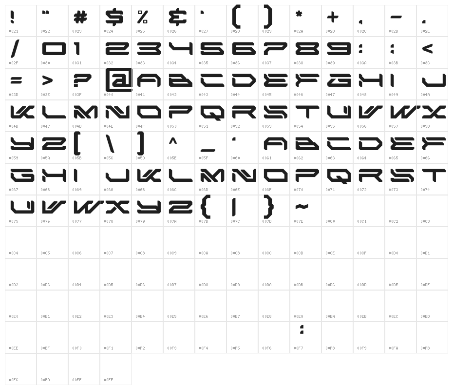 SPACE ARMOR Character Map