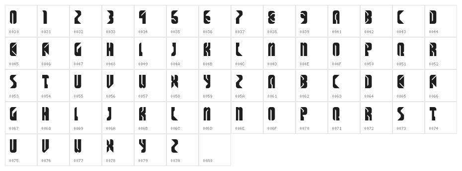 SPACE COWBOYS Regular Character Map
