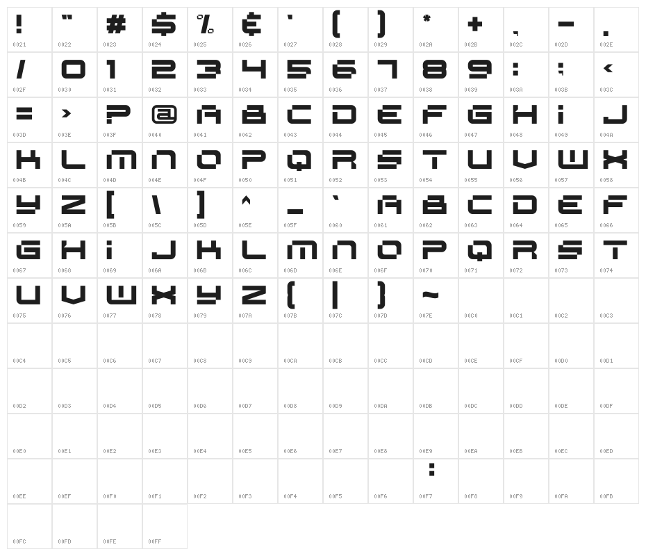 SPACE RACER Character Map