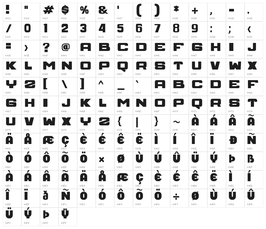 SPACE Regular Character Map