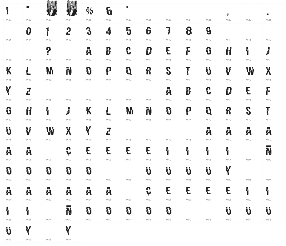 SPANISH APOCALYPSE Character Map