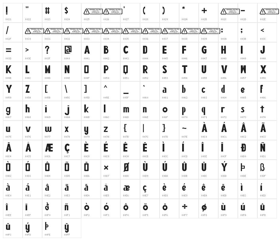 SPIDER NEST Character Map