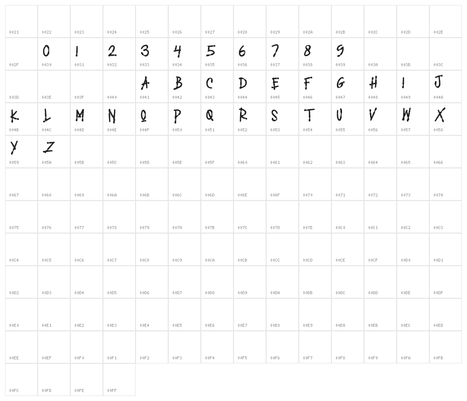 SPRAY BLACK Character Map