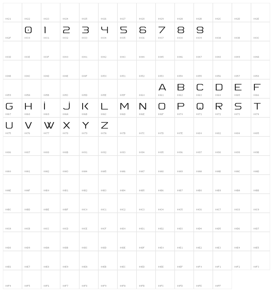 Spac3 Slim Character Map