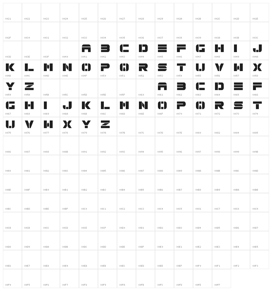 Spac3 tech Character Map