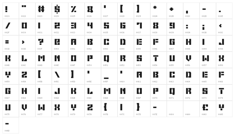 Space Cadets Character Map