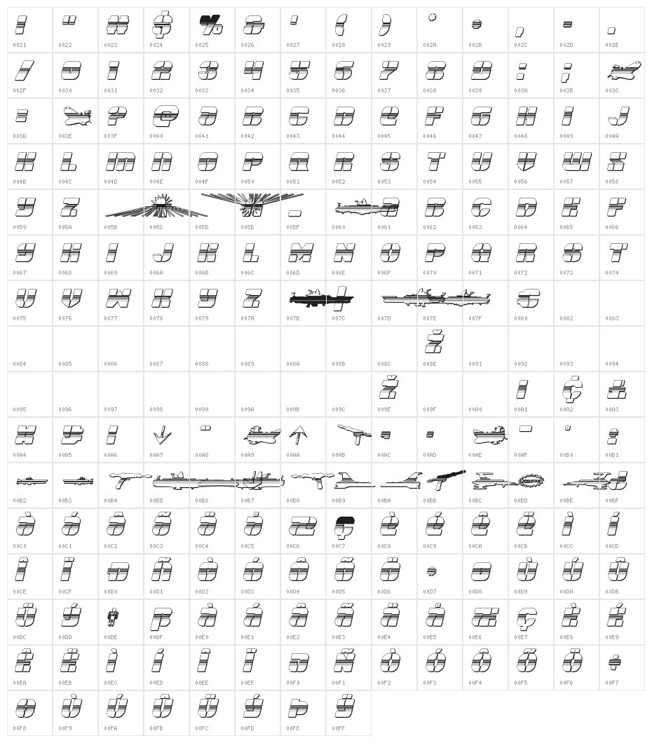 Space Cruiser Chrome Italic Character Map