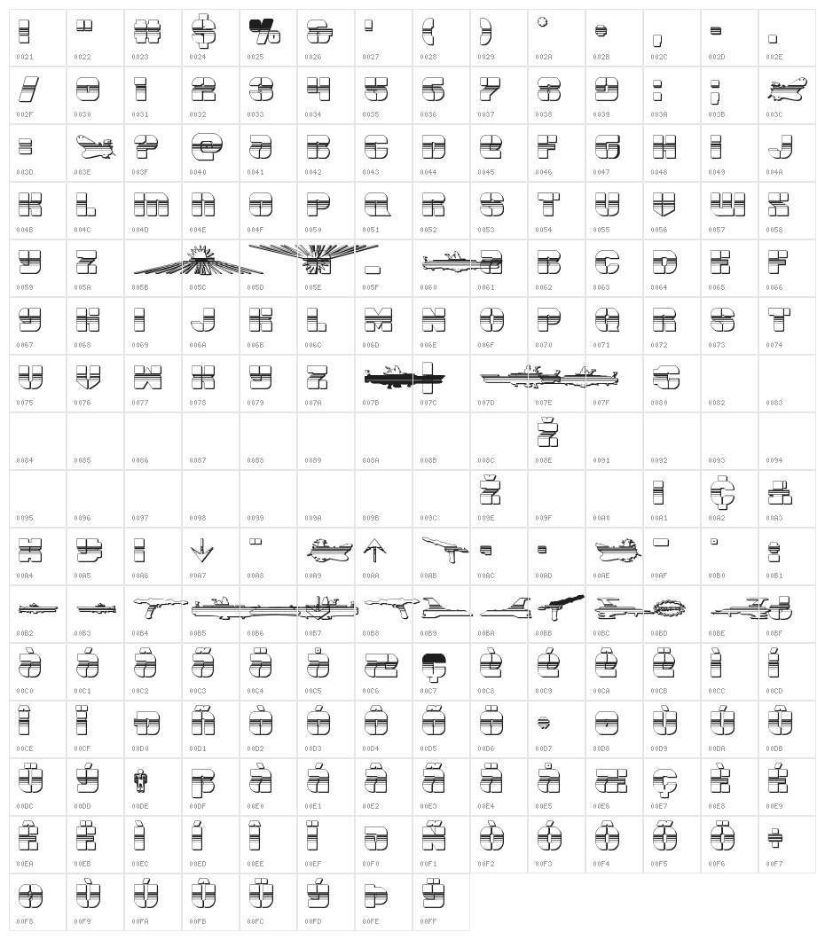Space Cruiser Chrome Character Map