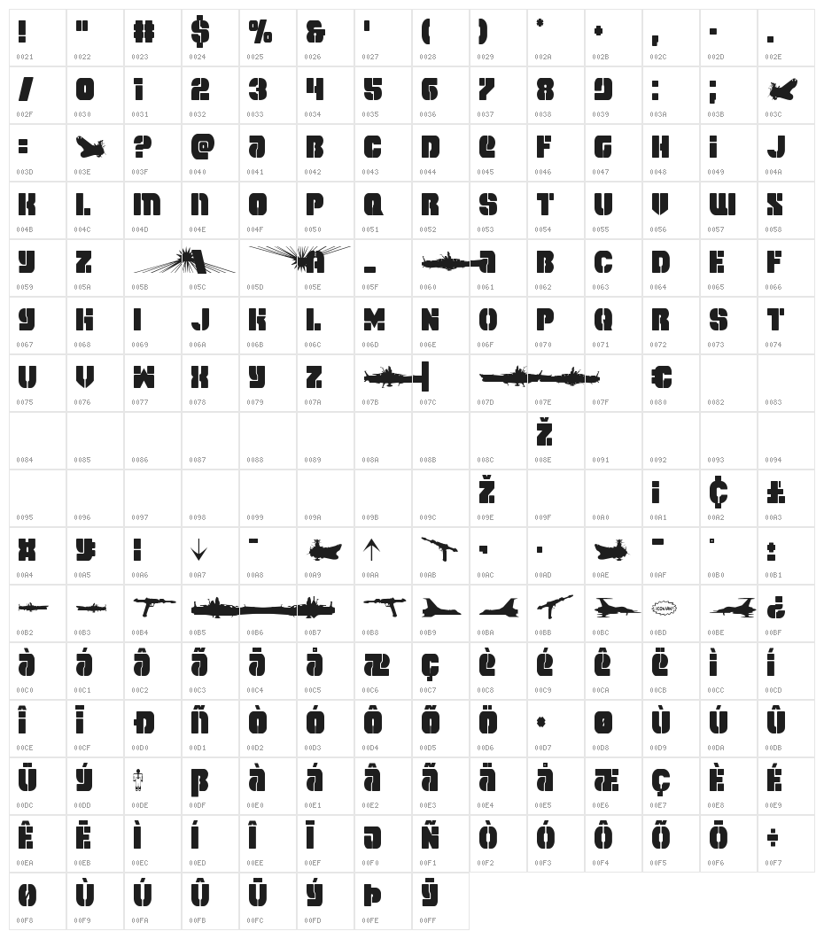 Space Cruiser Condensed Character Map