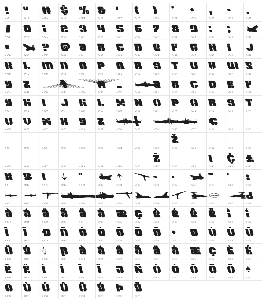Space Cruiser Leftalic Character Map