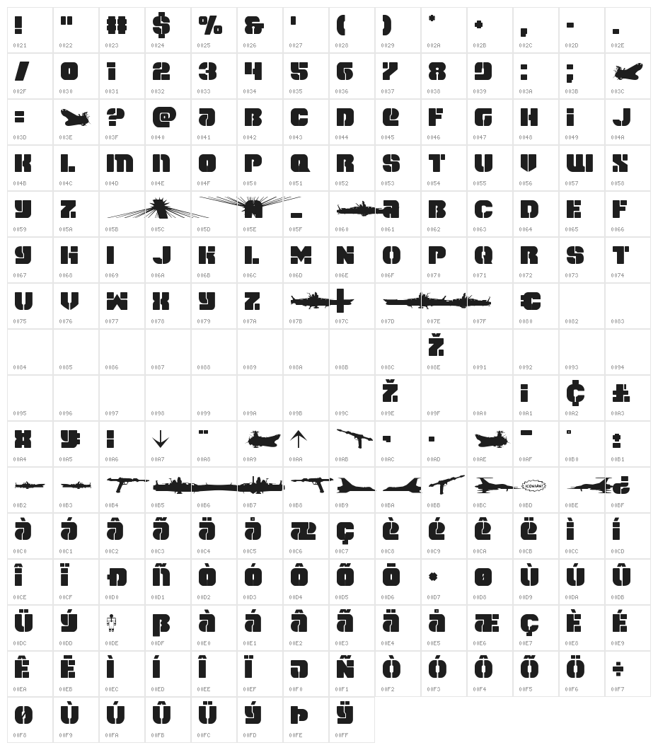 Space Cruiser Regular Character Map