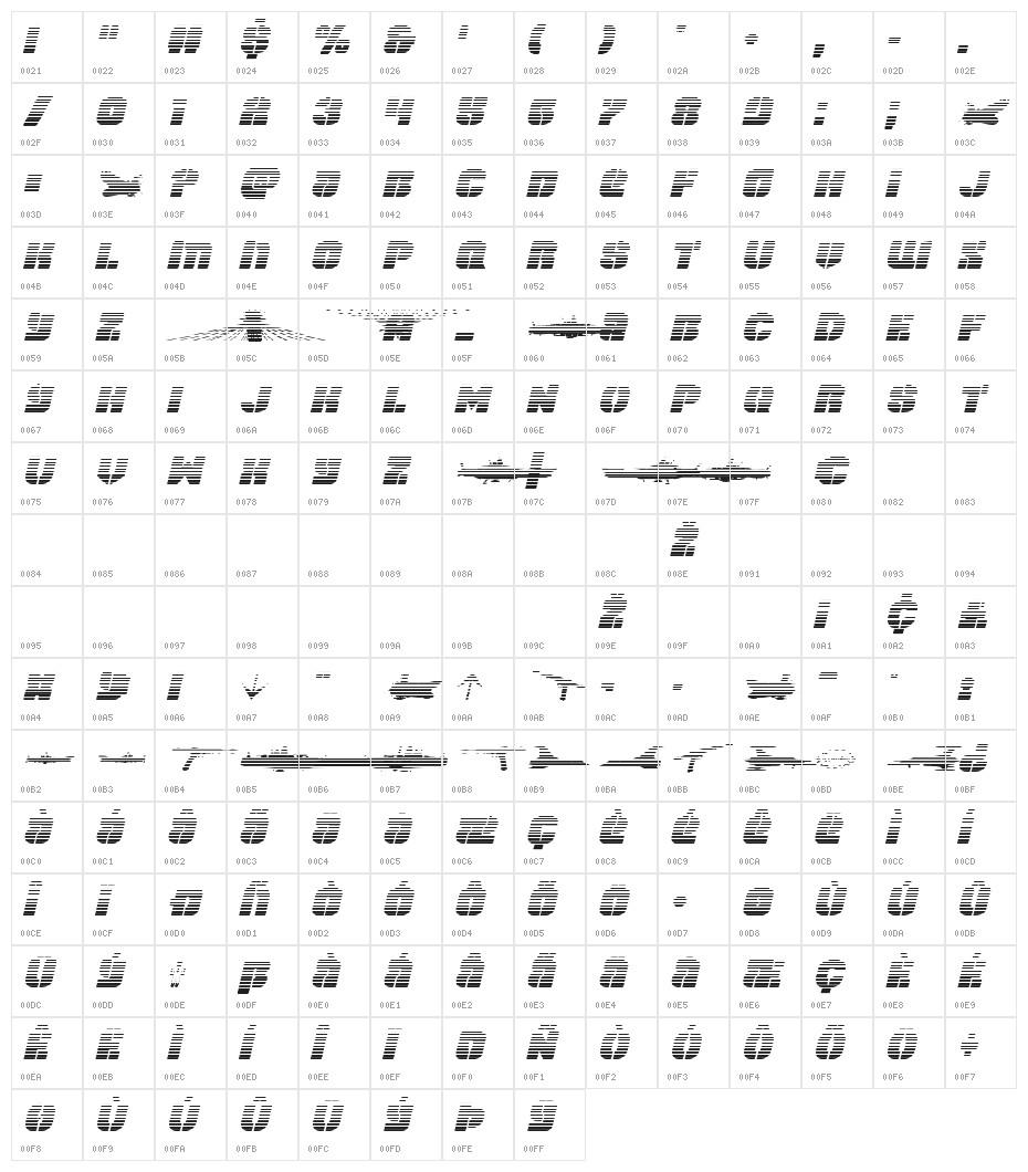 Space Cruiser Scanlines Italic Character Map